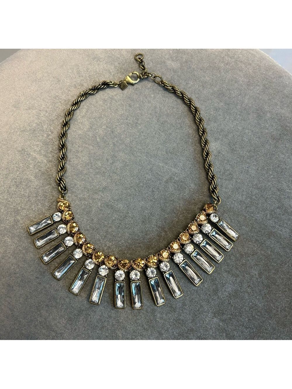 Banana republic champagne clear rectangular chunky statement necklace rope chain
